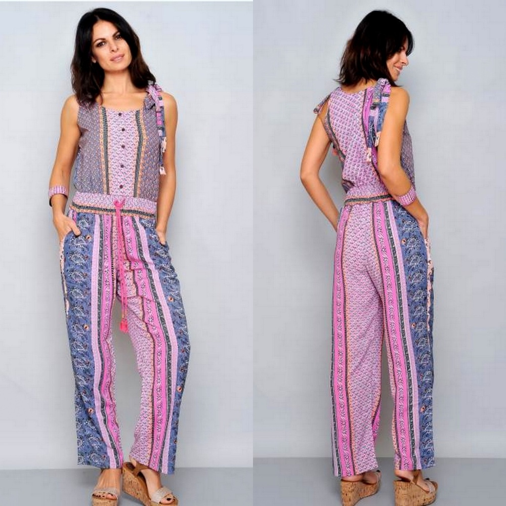 Silk Blend Ibiza Boho Retro Cocktail Jumpsuit